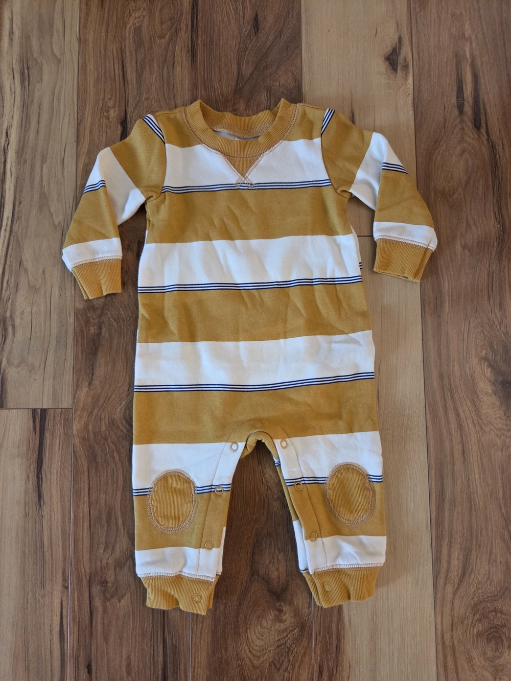 Striped Mustard & White Baby One-Piece Romper